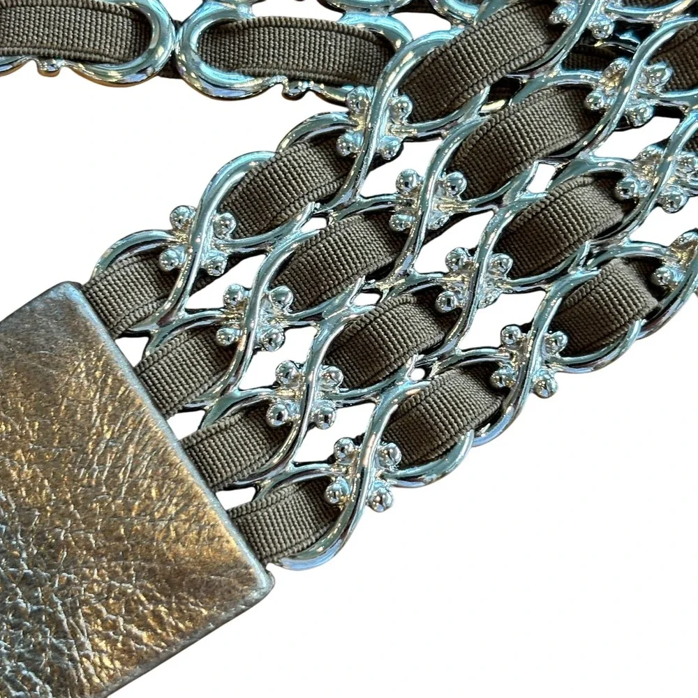 Suzie Roher Chain Belt Metallic Gold‎ Leather Interlocking Buckle Statement